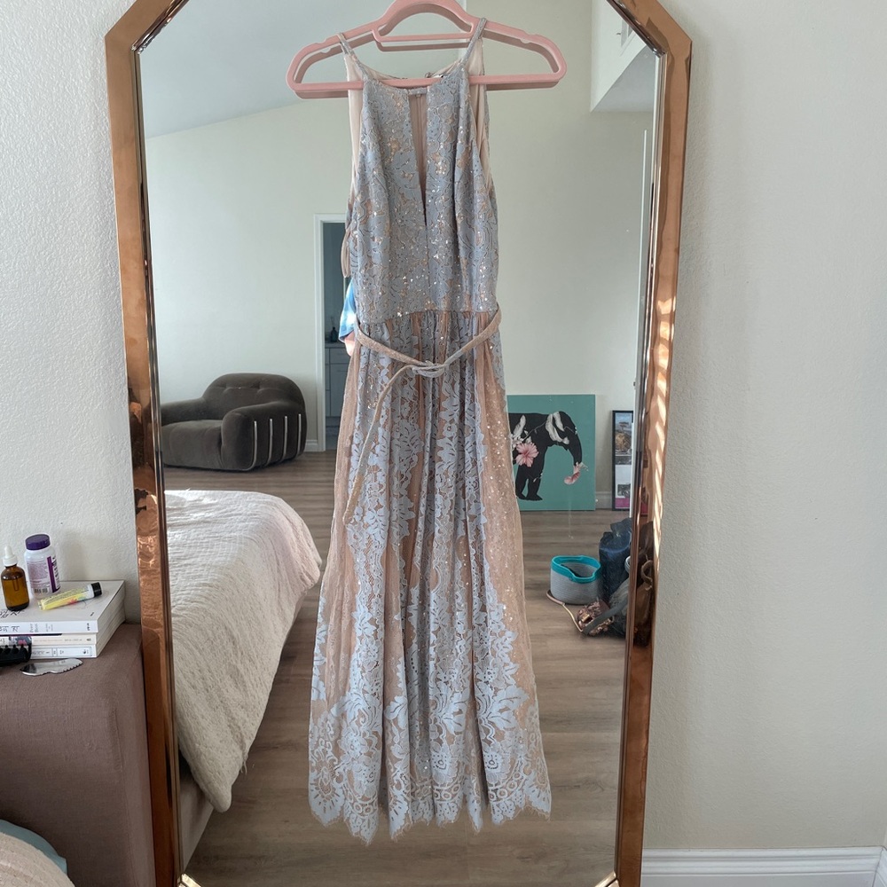 Elegant Lace Sleeveless Dress - Blue
